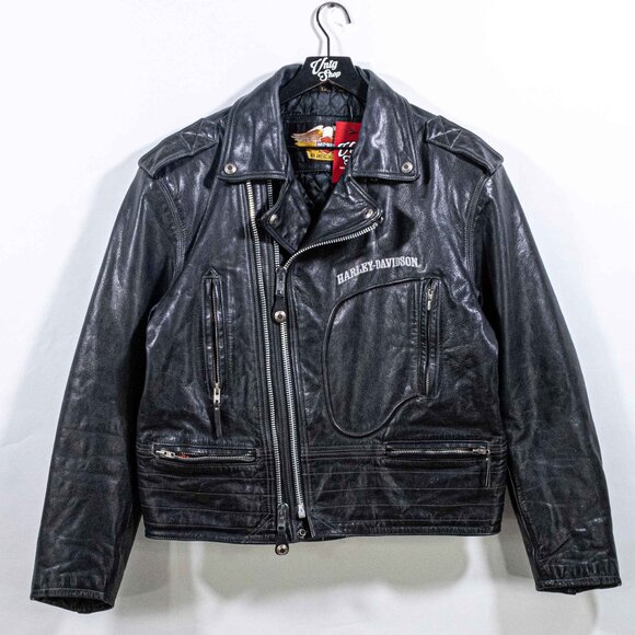 Harley Davidson Motorcycles D Pocket Leather Biker Motorcycle Jacket Large Retro - Picture 1 of 16